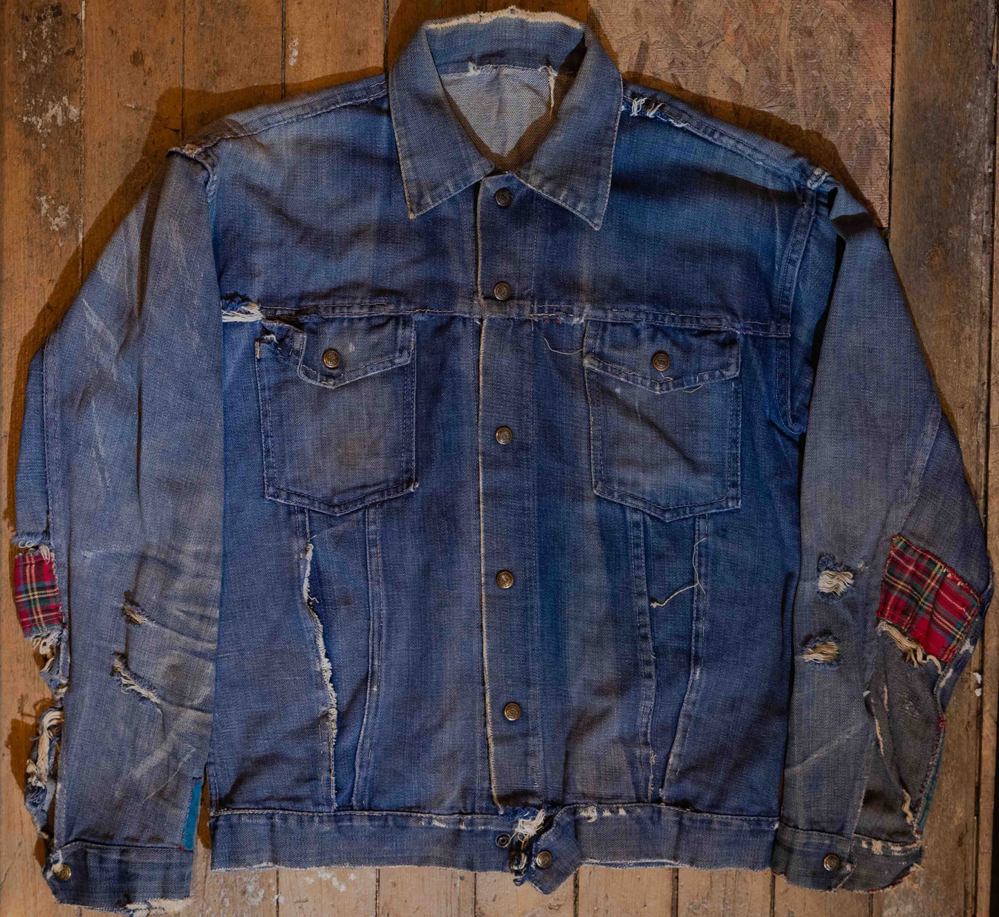 Vintage 1970’s Distressed & Patched Denim Jacket