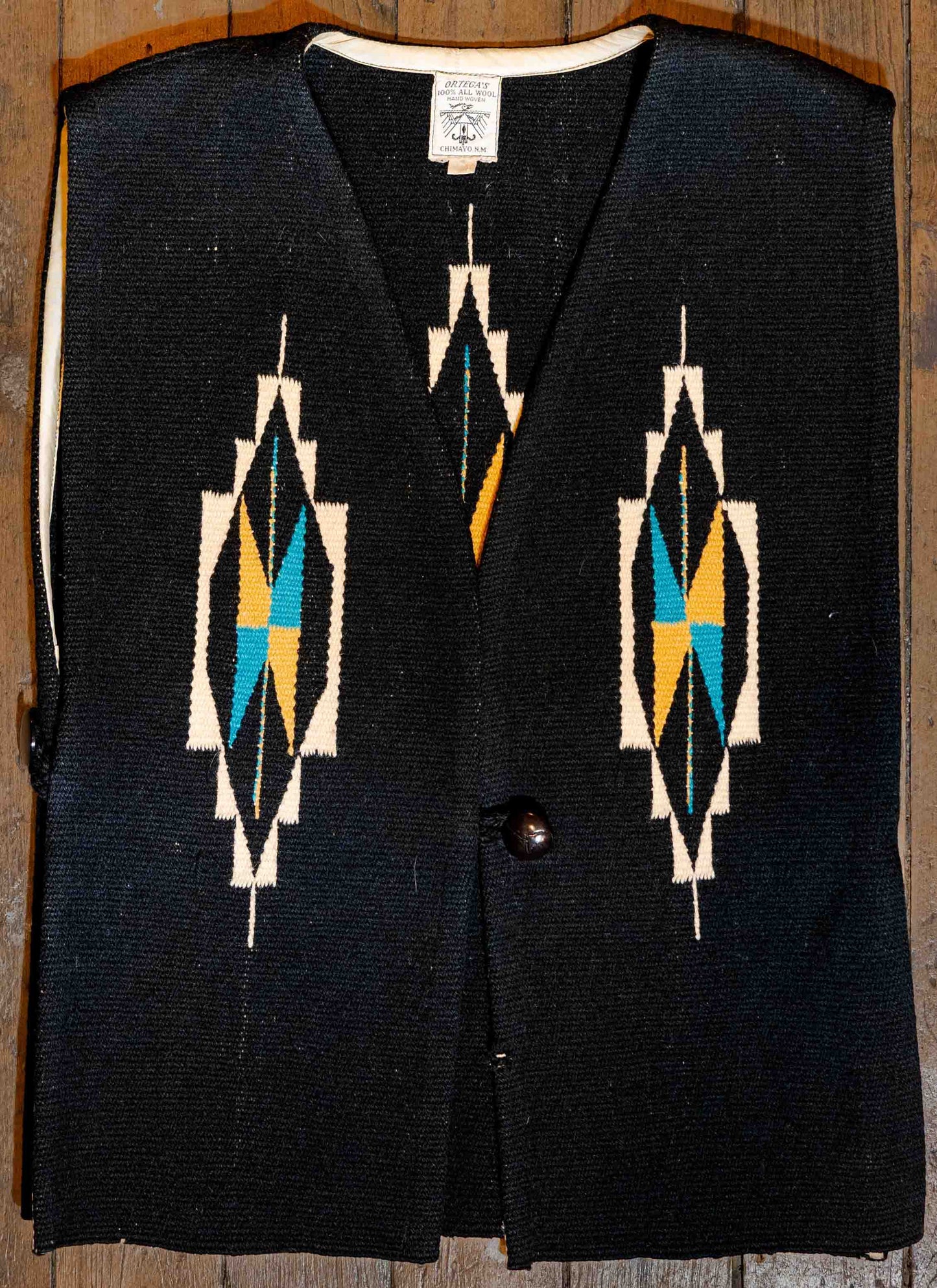 Vintage 1960’s Black Chimayo Wool Vest Size 46