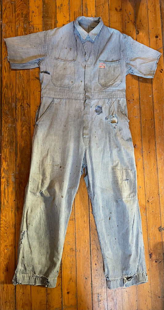 Distressed 1950’s Pioneer Hickory Stripe Coveralls