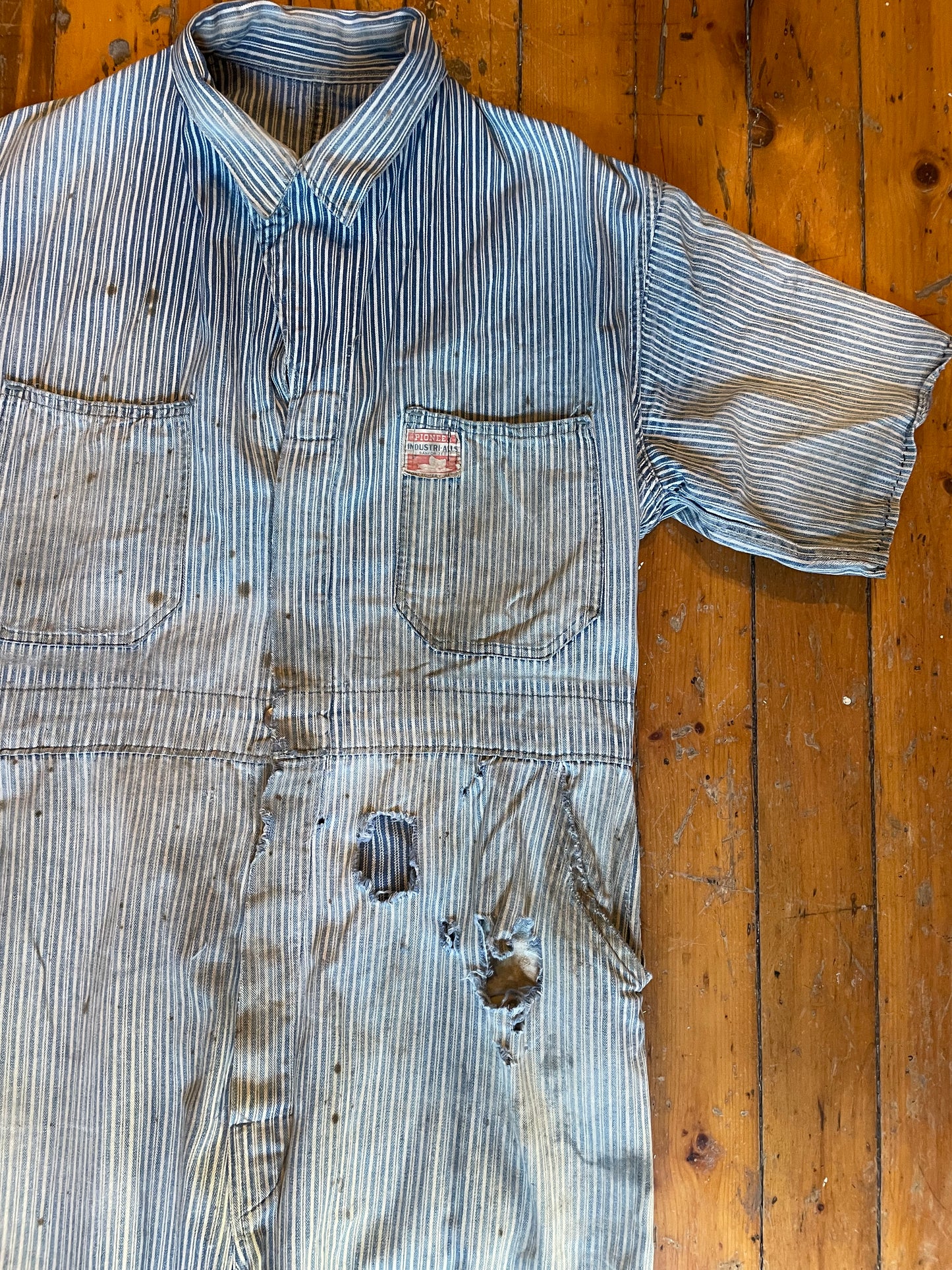 Distressed 1950’s Pioneer Hickory Stripe Coveralls